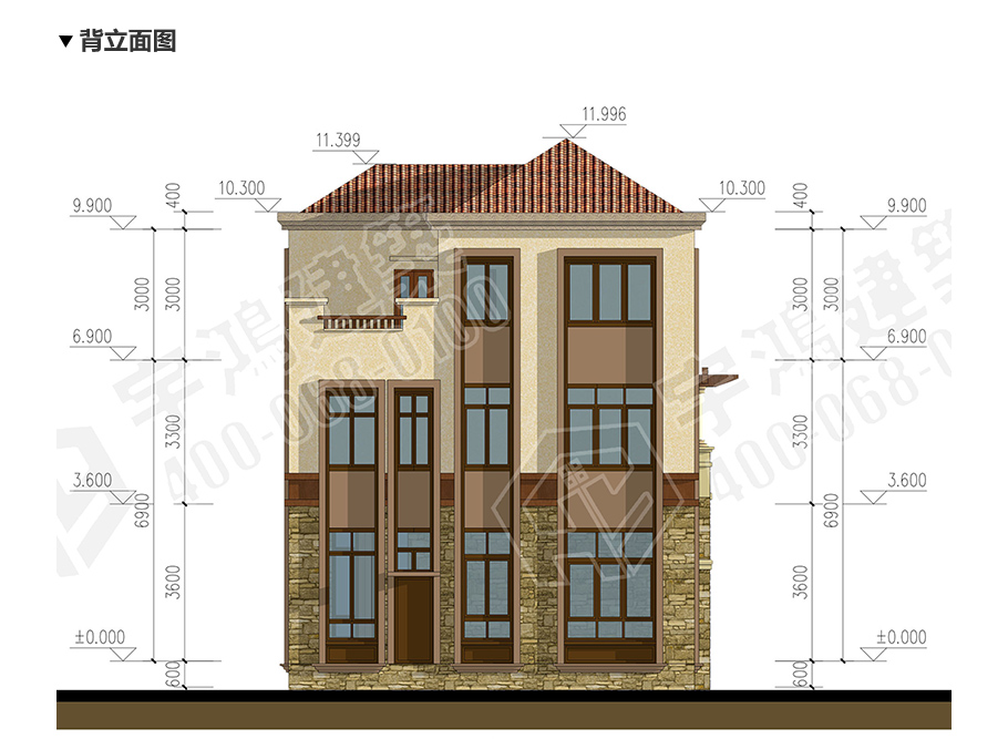 9x13米西班牙三層鄉村別墅設計圖紙