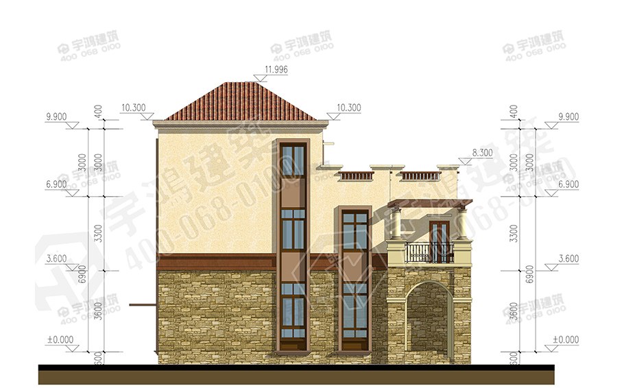9x13米西班牙三層鄉村別墅設計圖紙