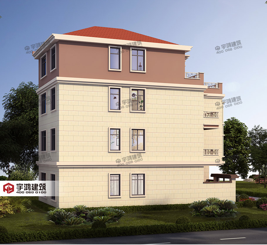 120平米四層帶庭院農村別墅設計圖