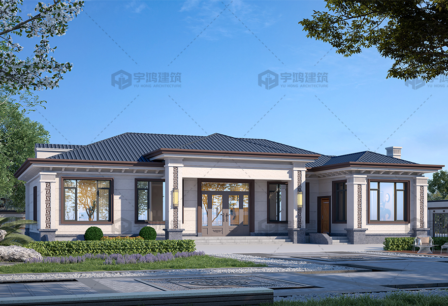 占地約250平方新中式一層別墅全套圖紙